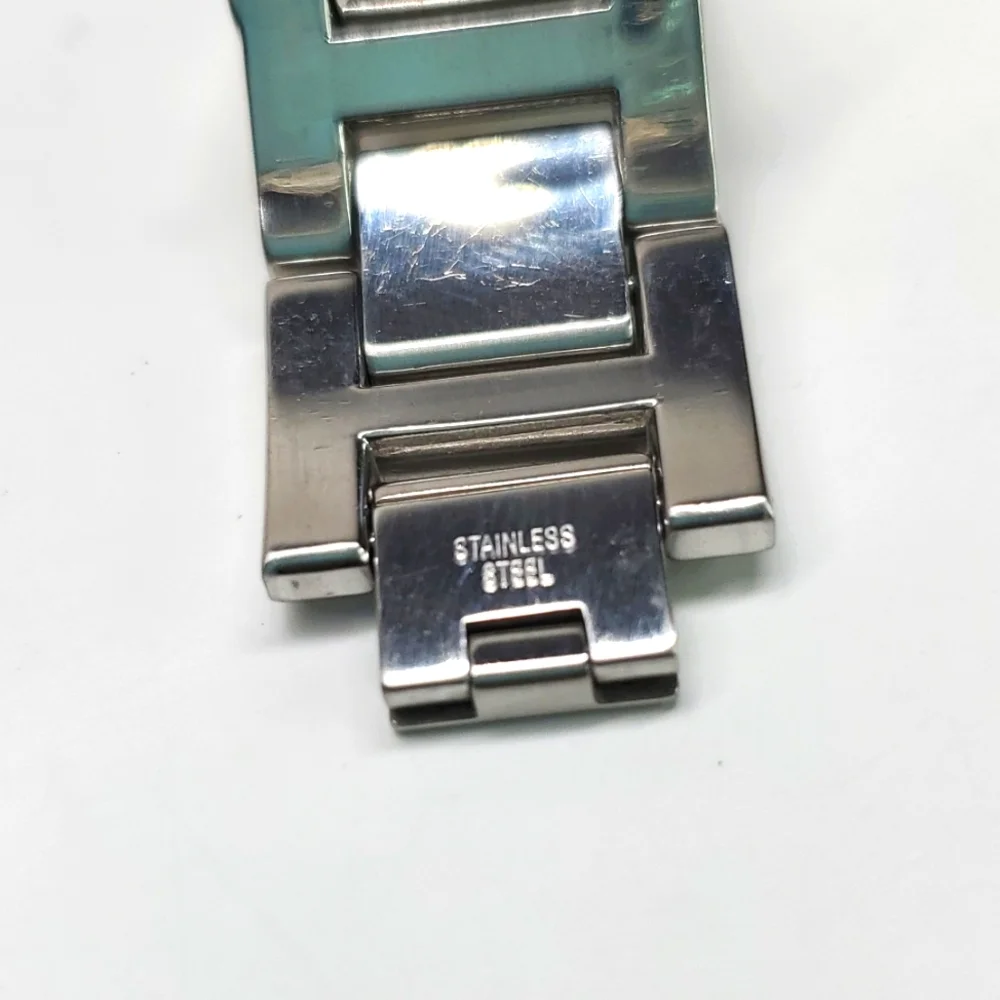 Fossil Blue ES2763 Silver Steel Bangle Floral Pave Wristband White Face